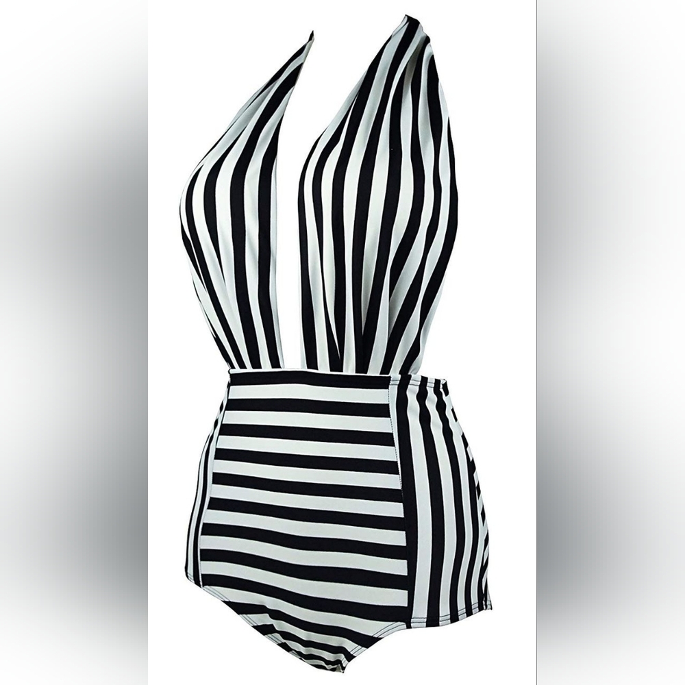 NWT L Cocoship Retro One Piece Backless Halter Bathingsuit